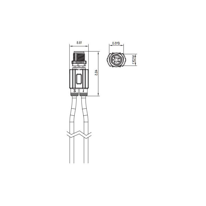 M12 4Pin male /2x free end, Y-shaped precast PUR tow cable, black sheathed, 64SY01-XXX